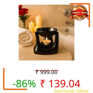 Pure Source India Ceramic Aroma Oil Burner with Tealight Holder – Hand Shaped Essential Oil Diffuser for Home Fragrance, Diwali Gifting, Meditation & Relaxation (Black)