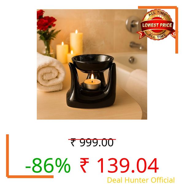 Pure Source India Ceramic Aroma Oil Burner with Tealight Holder – Hand Shaped Essential Oil Diffuser for Home Fragrance, Diwali Gifting, Meditation & Relaxation (Black)