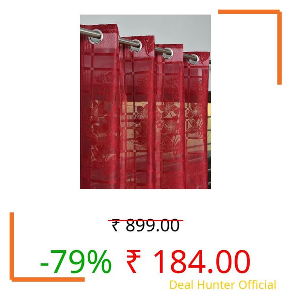 RSTC Window Curtain 5 Feet Long for Living Room – Tranparent Window Net Curtain Set of 1 Pcs Panel, Stylish Parda for Home Décor & Office Maroon Colour