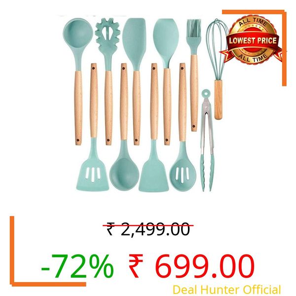 SHOPOBOX Silicone Spatula Set, Heat-Resistant Silicone Kitchenware, Kitchen Baking Cooking Utensils Sets and Supplies for Home Cooking, Spatulas for Nonstick Cookware (11 pc Green)