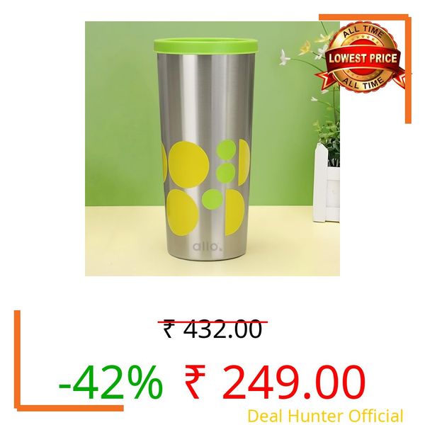 Allo Stainless Steel Tumbler with Lid, Leak Proof Water Tumbler for Home, Office, School, Travel, Kids Rust Proof, Multipurpose Storage Glass for Juice, Tea, Coffee, Milk, Green (550Ml)