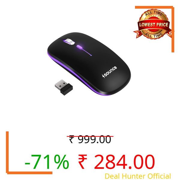 Sounce Astralis Dual Mode Wireless Mouse – Bluetooth & 2.4GHz, 800/1200/1600 DPI, Silent Click, 500mAh Rechargeable Battery, Ergonomic Design with Metal Scroll Wheel for Laptop & PC (Black)