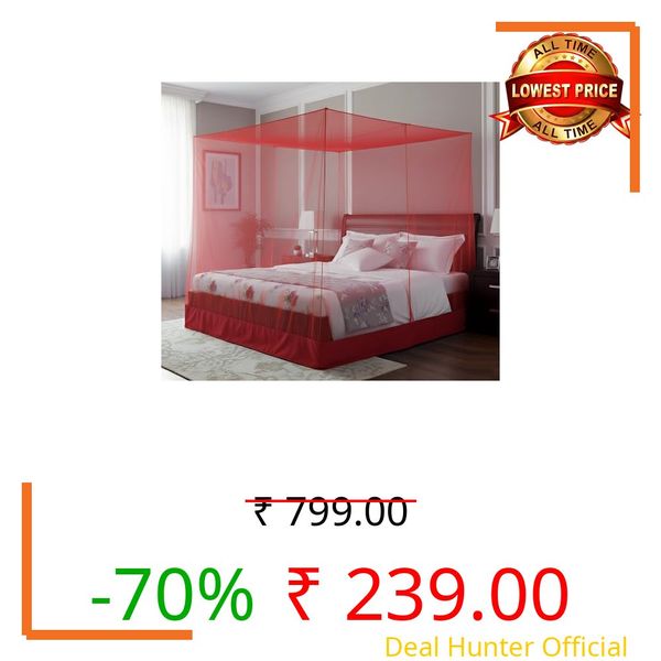 MEHON CRAFT Mosquito Net for Double Bed & Queen Size Bed Polyester Machardani Net Strong & Breathable Meterial | Easy Setup, Lightweight, Portable (Size 5x7-feet) (Red, Double Bed)