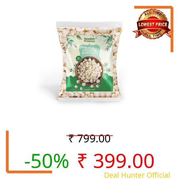 Swadish Super Premium Makhana 6+ category (hand-picked) | Large Size Fox Nuts/Lotus Seeds | Natural & Crunchy Fit for Fasting - 200gm