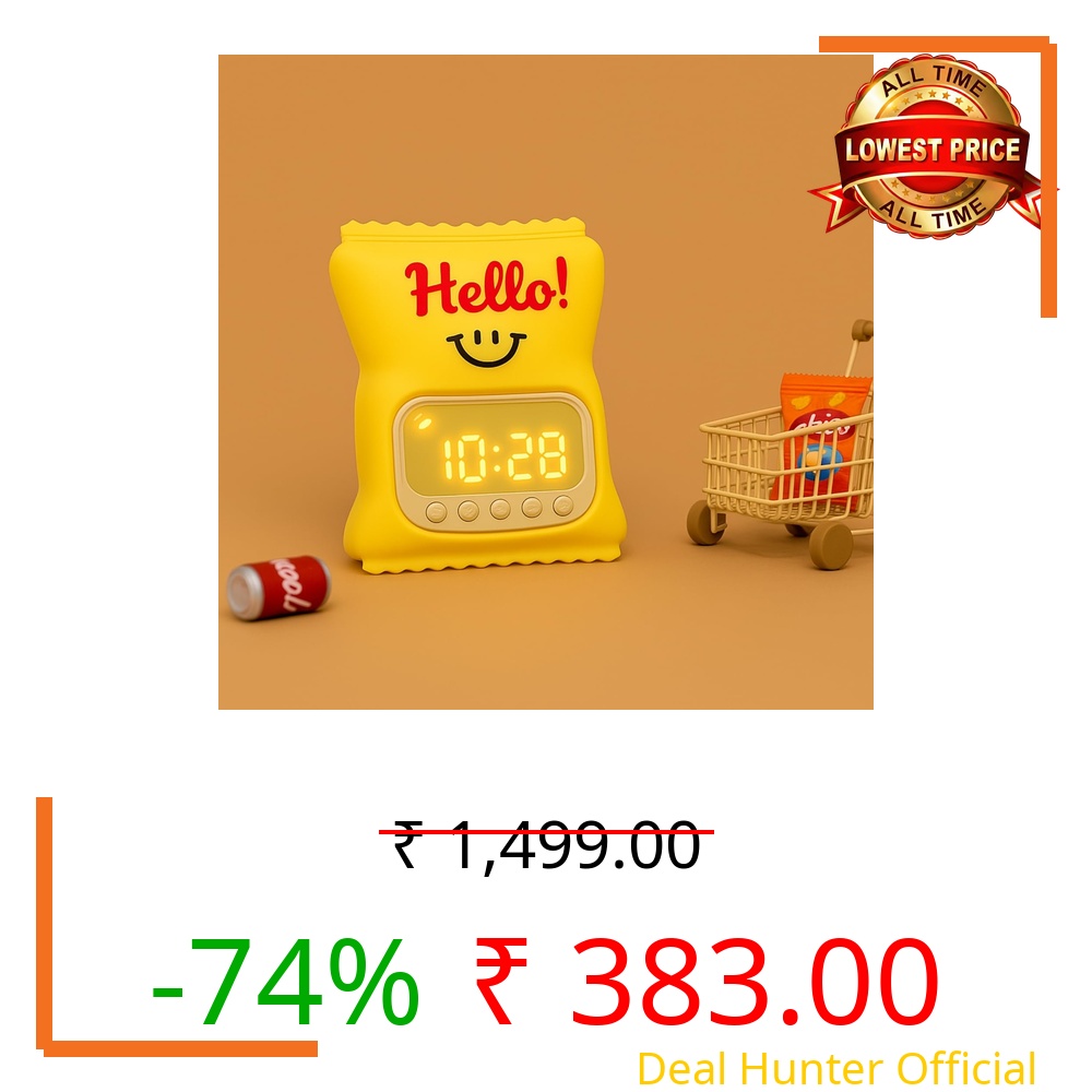 One94Store Hello Digital Alarm Clock with LED Display & Night Light | Cute Cartoon Design, Snooze, Timer & Temperature | Bedside Clock for Kids, Bedroom & Home