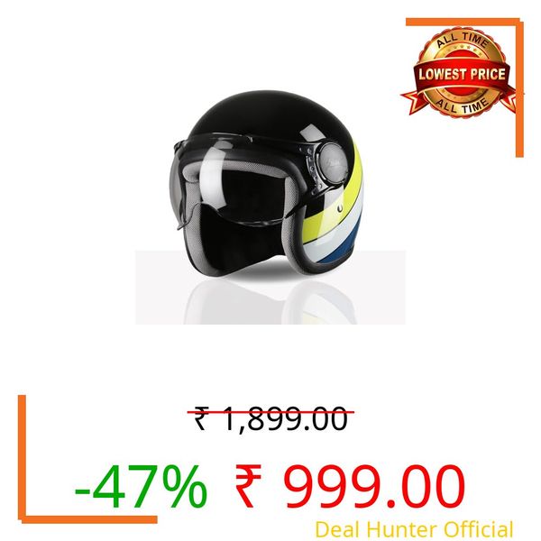 TVS Cruisetown Open Face Helmet | Half Face Helmet for Riders | ISI & DOT Certified | Premium Protection for Men & Women | Comfortable, Durable & Lightweight Design with Visor (Black & Lime/M)
