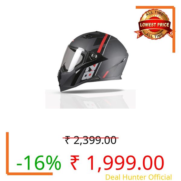 TVS Racing Anti Matter FullFace Helmet for Bike & Motorcycle Riders-DOT &ISI Certified-Lightweight ABS Shell,UV Resistant-Ventilated Comfort Liner,Quick-Release Visor &Chin Strap(Grey & Red/XL)