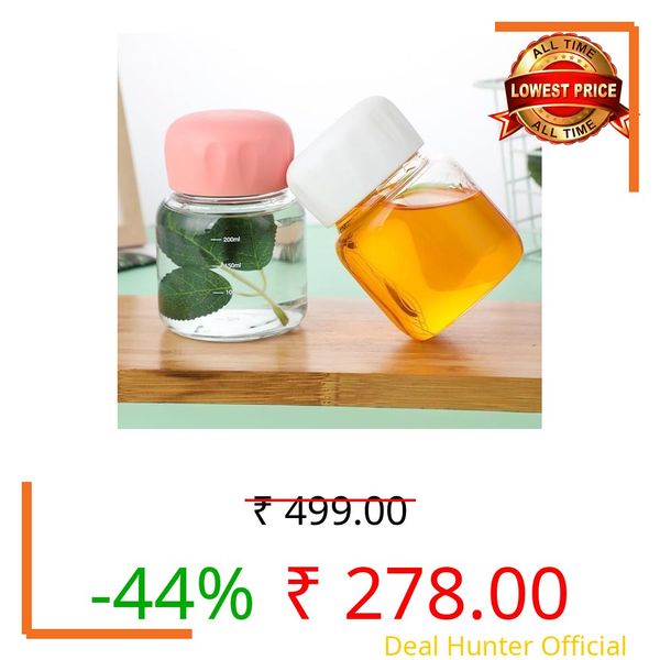 Small Glass Water Bottles With Lid And Scale Mark, 300 ML Set Of 2, Durable Glass Mug For Coffee, Milk, Juice Hot & Cold Drinks, Cute & Minimalistic Design, Secure & Stylish Lid, Office & College Use