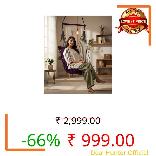 Patiofy Jhula for Balcony/Swing for Balcony for Adult/Jhoola for Home/Wooden Swing Indoor/Hammock/Suitable for Indoor & Outdoor/ 120Kgs Weight Bearing Capacity (Purple)