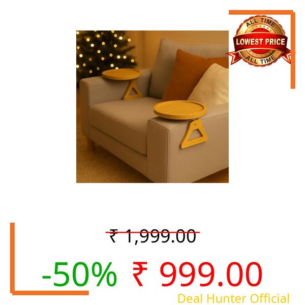 Questsole Home Pack of 2 Round Sofa Armrest Tray – 10 Inch Bamboo Clip-On Couch Table for Coffee, Snacks, Remote & Phone with Adjustable Arm Clamp