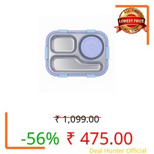 Shark Doo Doo® Bento 3 Compartment (Purple with Chutney Box) Stainless Steel Lunch Box with Steel Cutlery Inside | Heating & Water Insulation Design | Leak-Resistant | 750 ML | Office & School