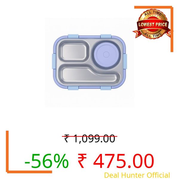 Shark Doo Doo® Bento 3 Compartment (Purple with Chutney Box) Stainless Steel Lunch Box with Steel Cutlery Inside | Heating & Water Insulation Design | Leak-Resistant | 750 ML | Office & School