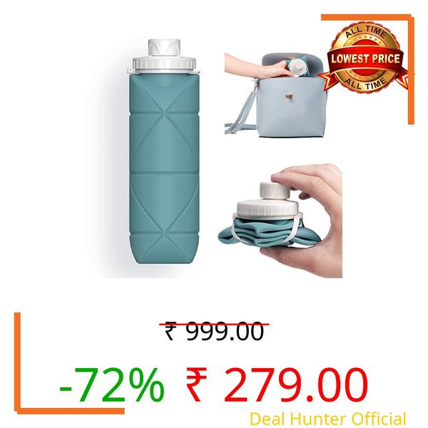 EcoMDeal Collapsible Silicone Water Bottle 610ml – Leakproof, BPA-Free, Foldable, Wide Mouth, Portable for Travel, Gym, Cycling, Camping, Sports (Multicolor)