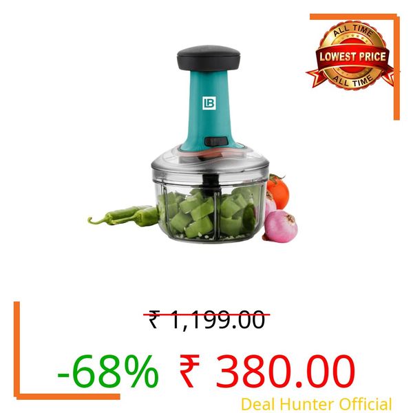 Life Basics Hand Press Vegetable Chopper Manual Food Chopper | Compact Vegetable Cutter for Kitchen | 5 Stainless Steel Blades | BPA-Free Unbreakable Container (600ML)