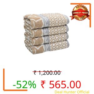 STAMIO Cotton 490 GSM Hand Towels Set of 4, 40 X 60 cm for Men, Women, Home & Kitchen Use, Gym, Wash Basin, Sports, Travel | Soft, Absorbent, Quick Dry, Full Size Large | Jacquard Towel, Tan Brown