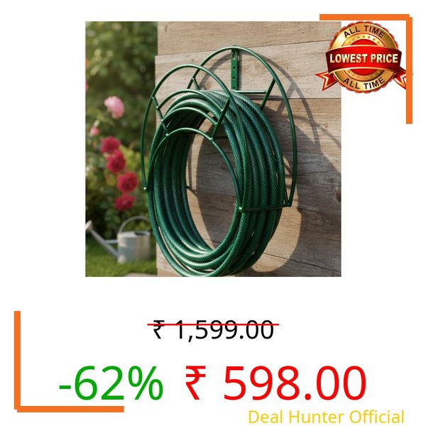 RSP Home Decor | Watering Hose Reel- Garden hose holder indoor/outdoor wall mount hanging | PIPE HOLDER WALLMOUNTED GREEN (PACK OF ONE)