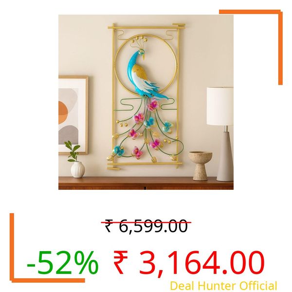 KRYVA - Metal Modern Handcrafted Peacock Wall Art Multicolor Wall Hanging Decor Frame for Living Room, Bedroom, Office, Hotel, Home Decoration (Each Size 22x42 inch)