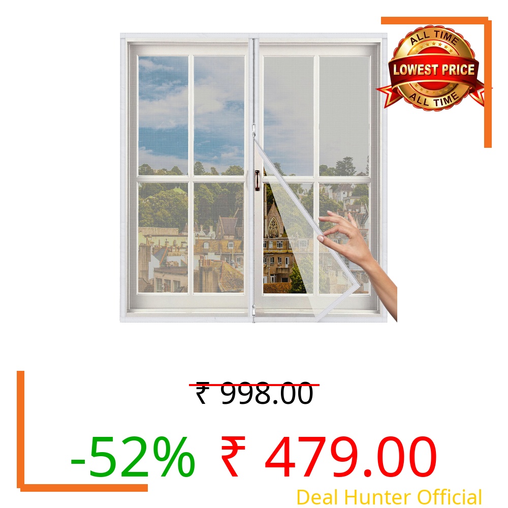 Woodluck Zipper Mosquito Net for Window | Height 130cm x Width 90 cm | Color-Ivory | Customizable Easy Install Mesh Screen with Double Zipper Hook | Window Net Protect Home from Mosquitoes & Insects