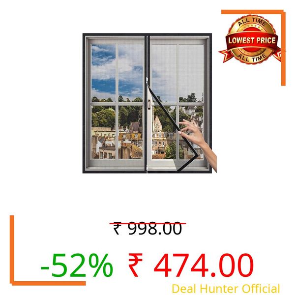 Woodluck Zipper Mosquito Net for Window | Height 3ft x Width 6ft | Color-Black | Customizable Easy Install Mesh Screen with Double Zipper Hook | Window Net Protect Home from Mosquitoes & Insects