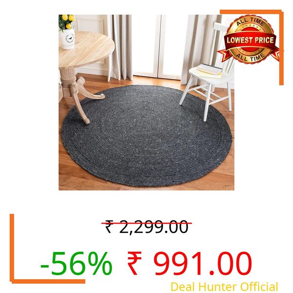 V.V.S.Enterprises, Jute Carpet for Living Room, Bedroom Rug, Hallway and Entryway Mat, Handwoven Area Rug for Interior Styling and Room Décor, 4x4 Feet, Charcoal