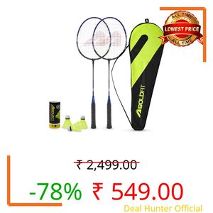 Boldfit Badminton Rackets Aluminium Badminton Racket with Full Cover Bag Standard Shuttle Bat Match Shuttle Bats Lightweight Badminton Shuttle Bat Thunderbolt - Blue Set