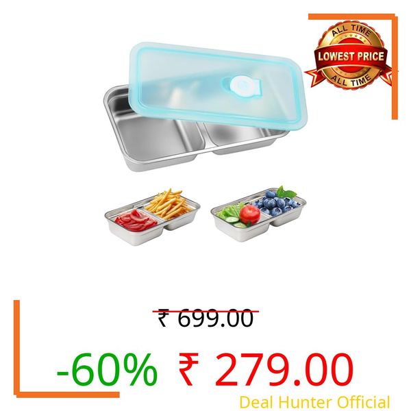 Sinbyuer Stainless Steel Snack Containers, 2 Compartment Bento Box with Lids – Reusable, Leakproof, for Snacks Dips Travel and Outdoor Camping (1)