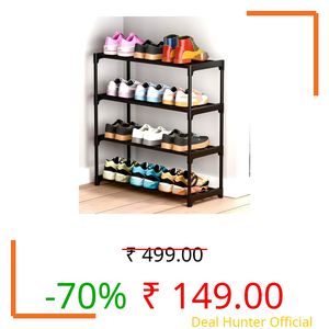 Shoe Rack for Home | 4 Tier Plastic Shoe Stand | Multipurpose Foldable & Stackable Shoe Storage Organizer | Lightweight Durable Shoes Rack for Bedroom, Entryway, Hallway Furniture (4 SELF)