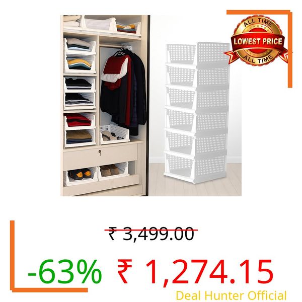 HOMENU Plastic Foldable Wardrobe Organizer for Clothes | Stackable Shirt Organizer for Wardrobe Men | Cupboard Storage Box | Cloth Organizer for Storage Wardrobe - Set of 6