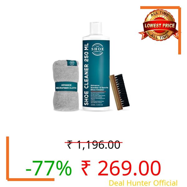 THE SHOE COMPANY Ultimate Shoe Cleaning Kit 250 ML with Brush and Cloth | Cleans Upto 250 Pair of Shoes | Safe for All Types of Shoes – Sneakers, Sports, Formal, Canvas, White & School Shoe | New Look
