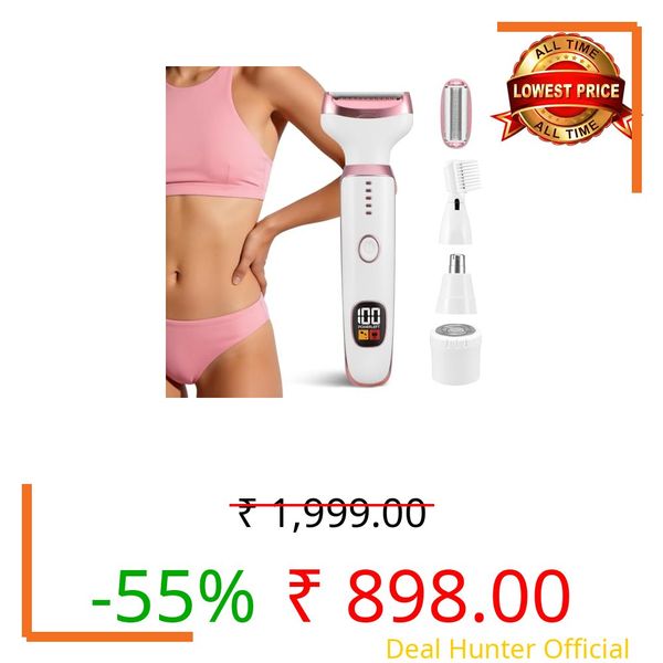 Bikini Trimmer for Women Private Part 4-in-1 facial hair removal machine with LED Display, Waterproof Trimmer for Lady, Rechargeable Cordless Painless eyebrow trimmer for Face, Bikini, Underarms & Body