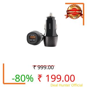 AGARO Pulse Car Charger, Dual Port with 51W Fast Car Charger with Dual Output (33W Pd Type C Port + 18W USB A Port), Fast Charging, for Smartphones, iPhones, Tablets, Earbuds & More – Black