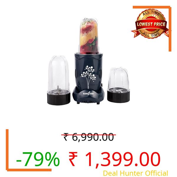 Kenstar Nutrino Mixer Grinder Blender | 3 Jar 350W | High Power Motor Juicer | Blender and Mixer | Durable ABS Body | Blue & Black