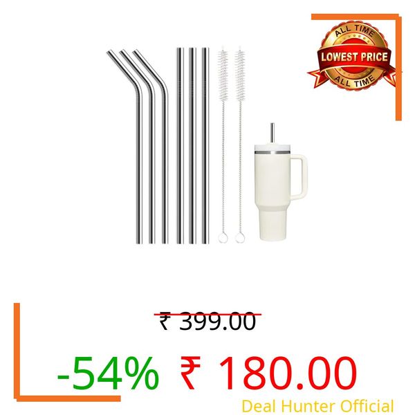 6 Pack Stainless Steel Straw Replacement 40 oz and 30 oz for Stanley Tumbler，3 Straight+3 Bent Reusable Straws with 2 Cleaning Brush Compatible with Stanley 40oz Stanley Cup Tumbler