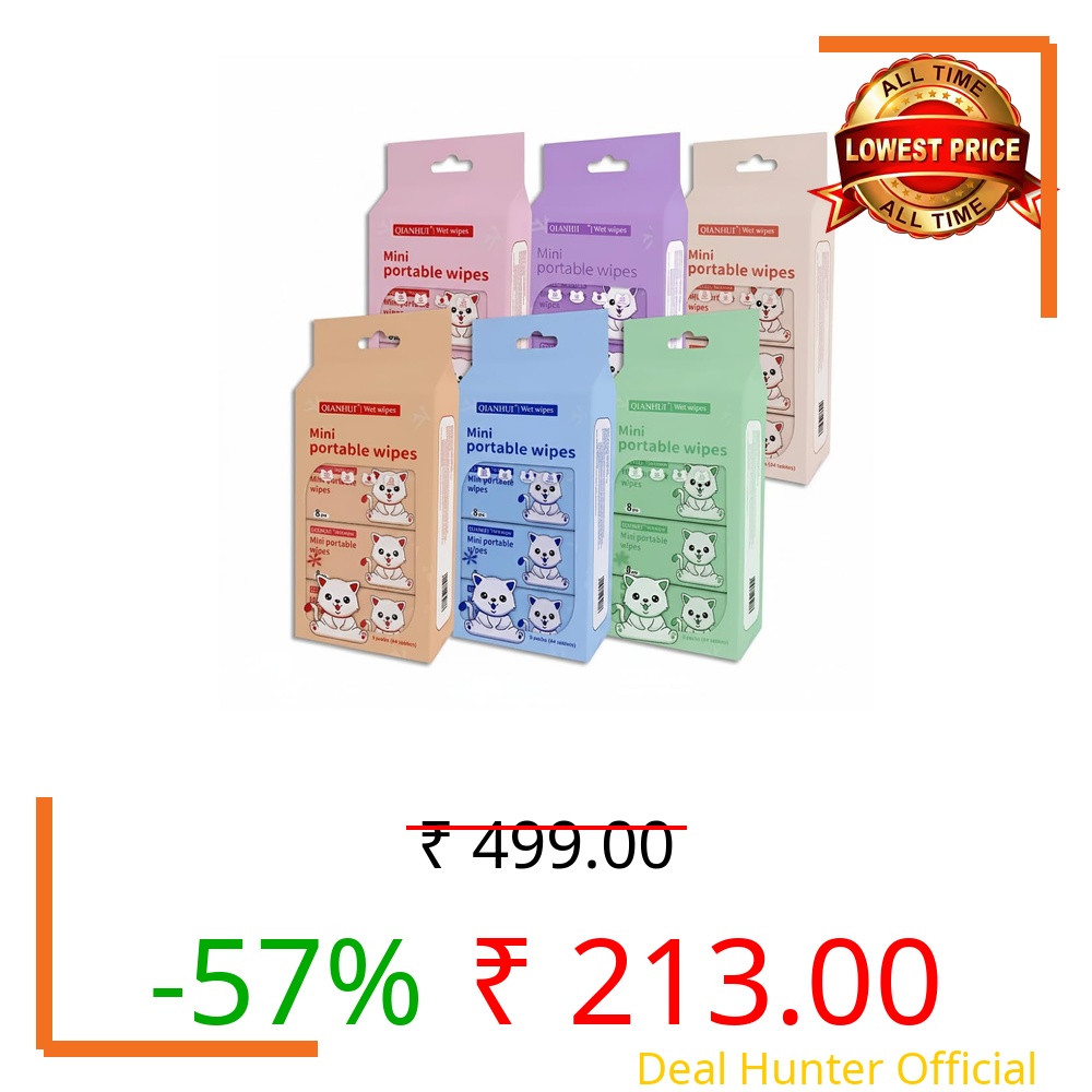 MommysDotCom Mini Baby Wipes Disposable Portable Pocket Travel Friendly for Household Kids Skin Hand Face Sanitizing/Cleaning/Moisturizing 64 Wipes (8 pack X 8 Pc)