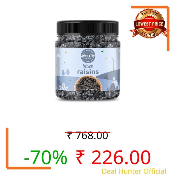 Blue City Premium Afghani Black Raisins with Seed | Dry Grapes | Black Grapes Dry Fruits – Natural, Plump & Juicy | Sweet & Nutritious Kali Kismis (250 Gram)