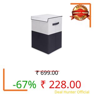 GLUN® 75L Laundry Basket for Clothes | Large Capacity Non-Woven Laundry Bin with Lid & Handles | Freestanding Clothes Storage Organizer for Bedroom, Bathroom & Home (Grey & Black)