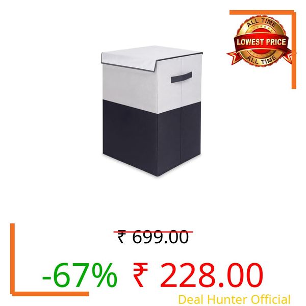 GLUN® 75L Laundry Basket for Clothes | Large Capacity Non-Woven Laundry Bin with Lid & Handles | Freestanding Clothes Storage Organizer for Bedroom, Bathroom & Home (Grey & Black)