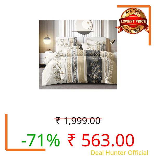 RD FABS XXL Microfiber Soft Cotton Super King Size Bedsheet for Double Bed, King Size 108 Inches X 108 Inches, 9 Feet, 275 X 275 cm with 2 Large Size Pillow Covers Without Joint- Black Gold Patta
