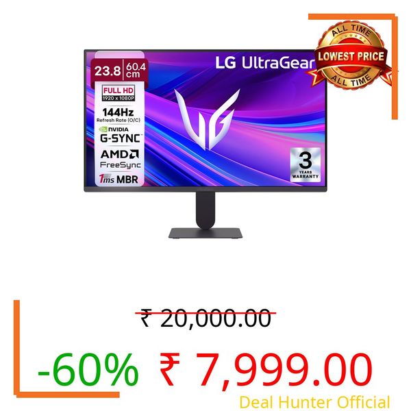 LG 24G411A-B 60.4 cm (23.8 Inch) Ultragear FHD (1920x1080) IPS Gaming Monitor with 144Hz, 1ms MBR, 5ms (GtG), HDR10, NVIDIA G-SYNC Compatible, AMD FreeSync, HDMI, Tilt Adjustable, Anti-Glare (Black)