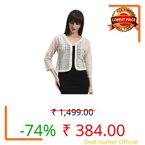 NATURE CRAFT Women’s Black Lace Cotton Shrug | 3/4th Sleeve Self-Design Jacket Style (in, Alpha, XL, Regular, Cream)