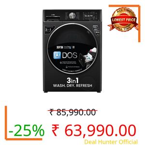 IFB 11/7/3 kg Fully Automatic Washer Dryer Refresher with Steam Refresh, AI DOS, 100% Dry Clothes, 9 Swirl Wash Mimic Handwashing, WiFi & Eco Inverter Motor (WDR Executive Plus ZBG, Black)