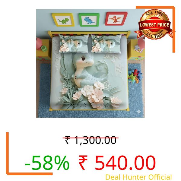 AMBERBLISH HOMES 7D Double Bedsheet – 90x100 Inch with 2 Pillow Covers | Cute Printed 7D Design Bed Sheet for Kids & Couples (Green)