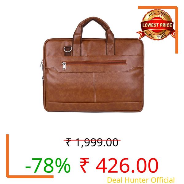 Prime CarrY Laptop Bag for Men, 15.6 Inch | Synthetic Leather Water Resistant Office Briefcase | Professional Work Messenger Bag for Business Travel, Office, College, Corporate | Tan