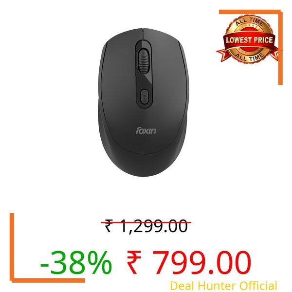 Foxin Flow Wireless Mouse with Rechargeable Battery, Bluetooth & 2.4 Ghz Dual Connectivity, 4 Buttons, Upto 1600 DPI, Type-C Charging | Ergonomic Office Mouse for Laptop, MacBook, PC | Black