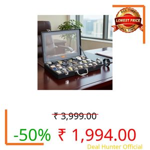 LEDO Men's and Women's Watch Box Holder Organizer Case In 24 Slots of Watches In PU Leather with Black & Gray