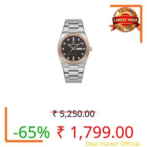 Daniel Hechter Hoche Collection Classic Analog Watch for Men – Textured Dial,Crystal Indices with Fluted Bezel, Date Display and Silver Stainless Steel Strap (Black)