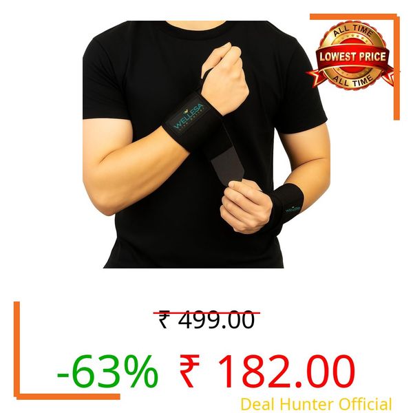 WELLESA Nylon Wrist Support for Gym | Wrist Band for Men & Women | Wrist Brace for Pain Relief & Lifting | Hand Support Wraps | Gym Accessories | One Size (Black)
