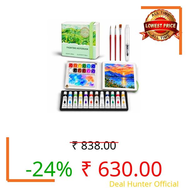 BOSSNUOK Pocket Watercolor Set, 12 Colours with 12-Grid Mixing Palette