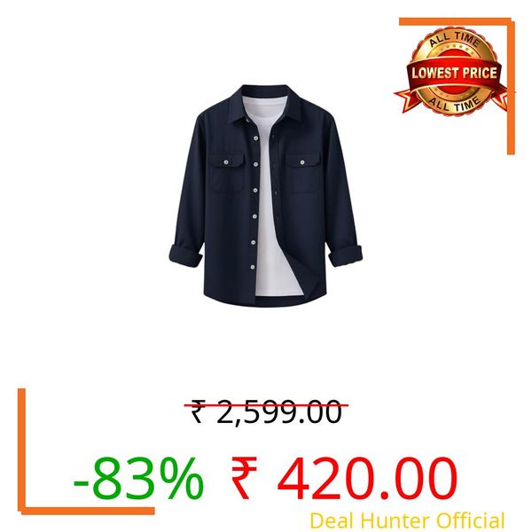 DEELMO Men’s Stylish Cotton Blend Casual Shirt || Full Sleeve Button-Down Shirt with Dual Flap Pockets || Comfortable Breathable Fabric || Perfect for Casual Office and Outing Wear Navy Blue