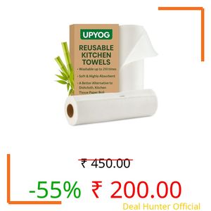UPYOG Reusable Kitchen Towel Roll 25 Washable Bamboo Fiber Sheets 2500 Times Reusable, Soft & Super Absorbent Eco-Friendly Alternative to Paper Towels Multipurpose Cleaning Cloth for Home & Kitchen